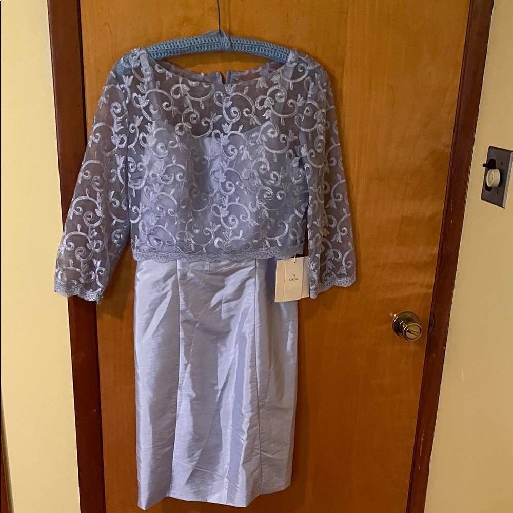 Elegant Lace Overlay Dress in Light Blue